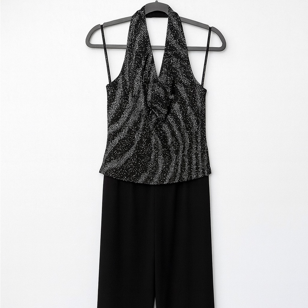 Sparkling Cocktail or Formal Black Halter Pantsuit - Holiday or Wardrobe Staple!
